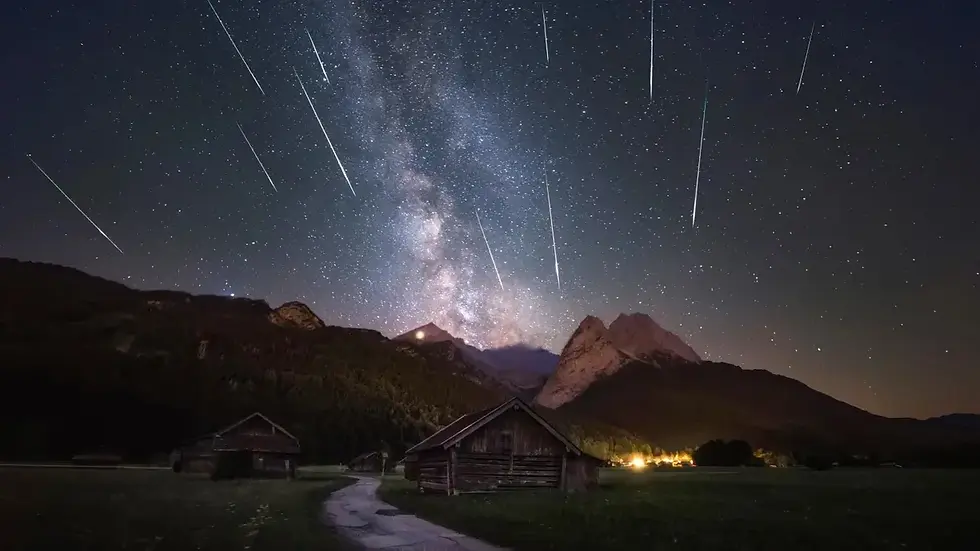 Perseid meteor shower captured in Garmisch-Partenkirchen in the Alps in 2018.
