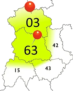 Image des départements de l'Allier et du Puy de dôme desservis par Dronéclat