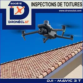 Affiche inspection de toiture par drone DJI mavic3T au dessus d'un toit à Maringues