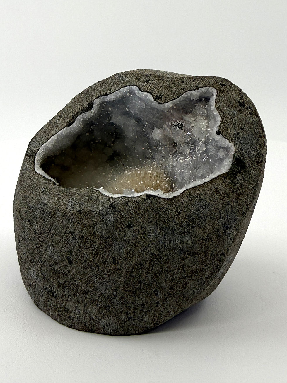 Thumbnail: Brown Scolecite on Blue Chalcedony Geode