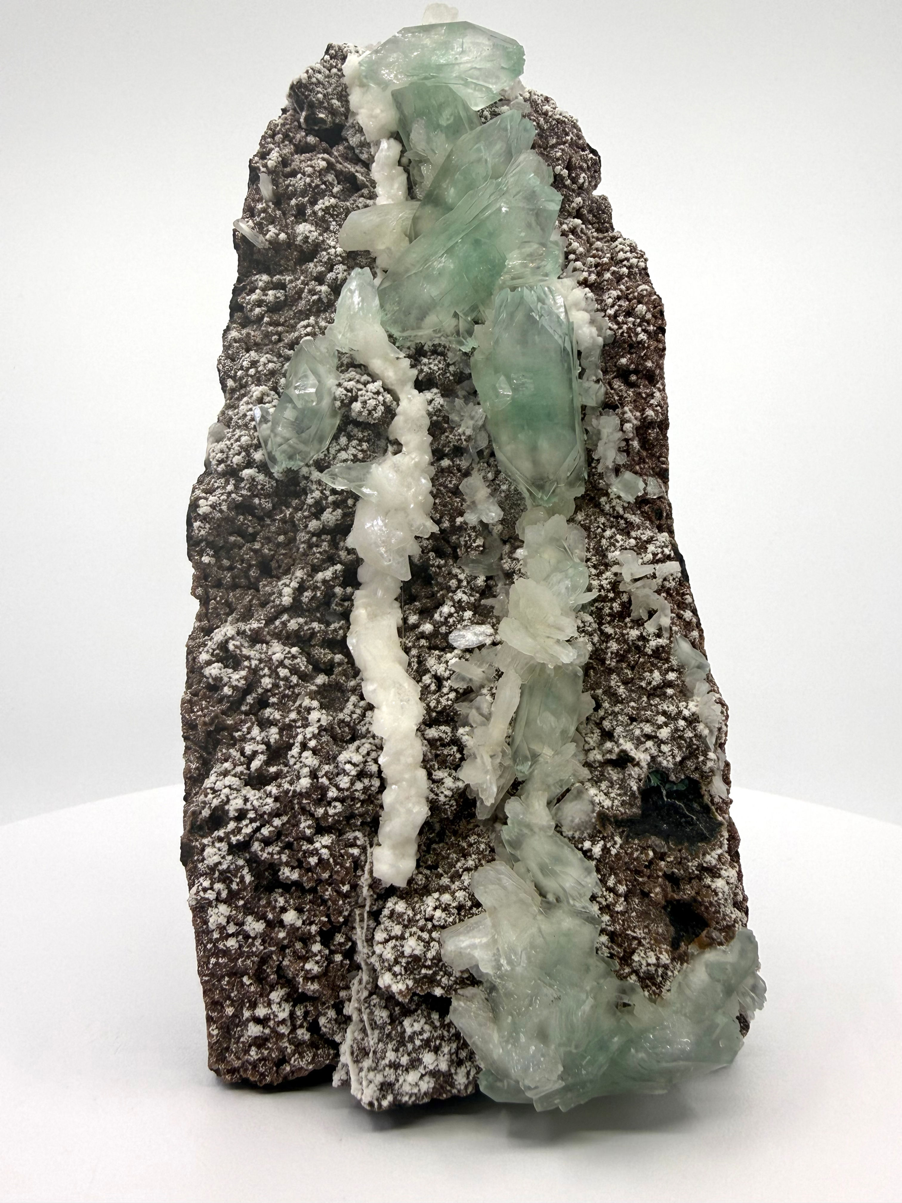 Green Apophyllite, White Heulandite on Chalcedony
