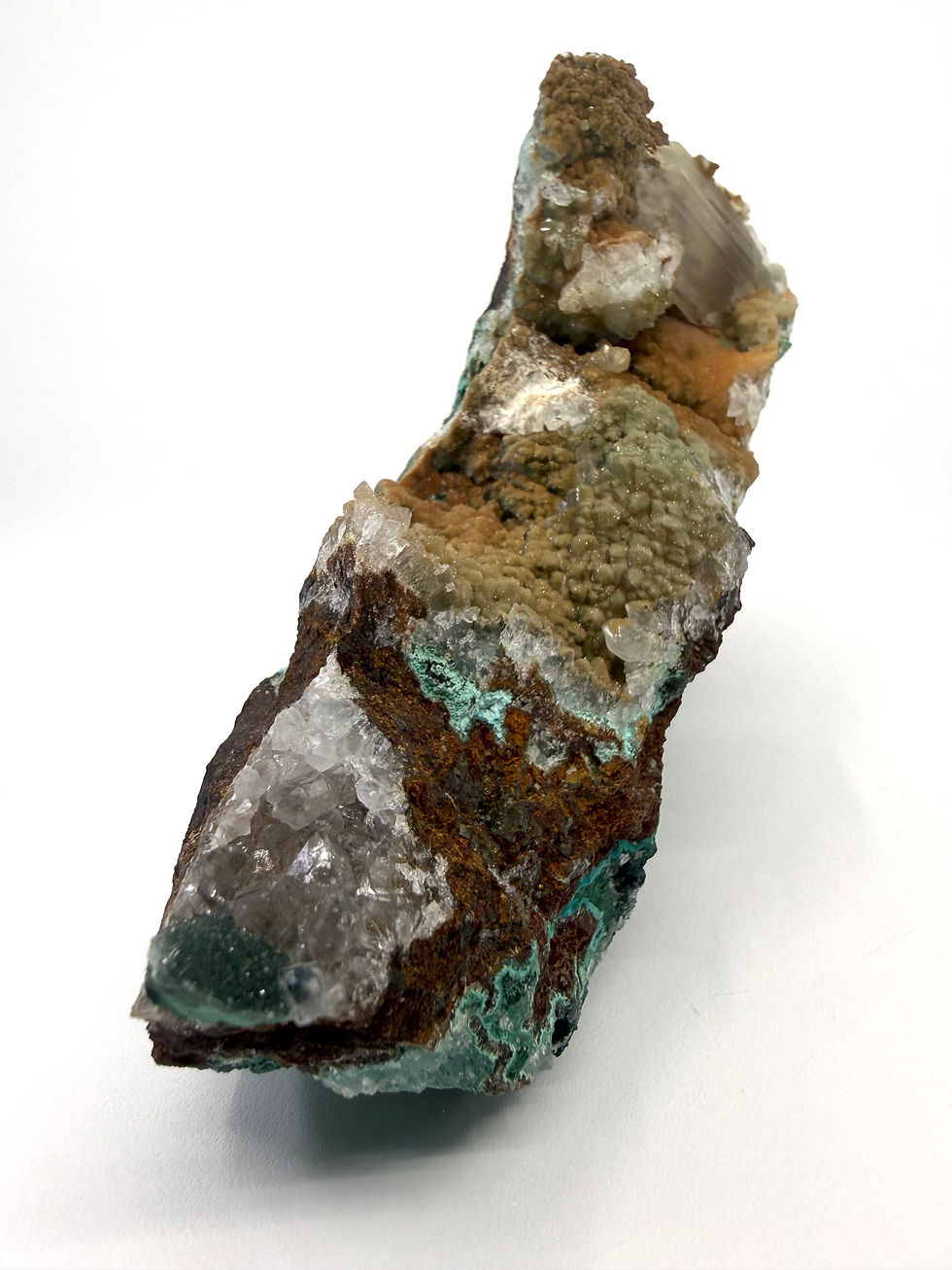 Thumbnail: Atacamite, Chrysocolla, Malachite, Selenite on Iron Oxide Matrix “Mineral Ship”