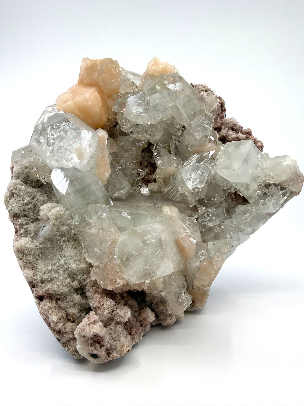 Thumbnail: Cubed Apophyllite with Orange Stilbite on Pink Chalcedony