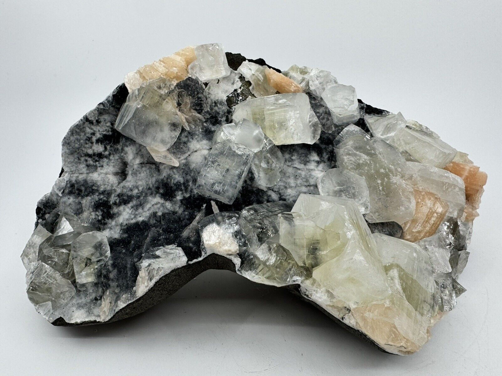 Apophyllite & Stilbite On Black Chalcedony