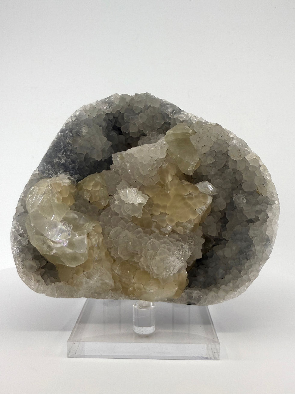 Yellow Fluorite Balls with Calcite on Chalcedony