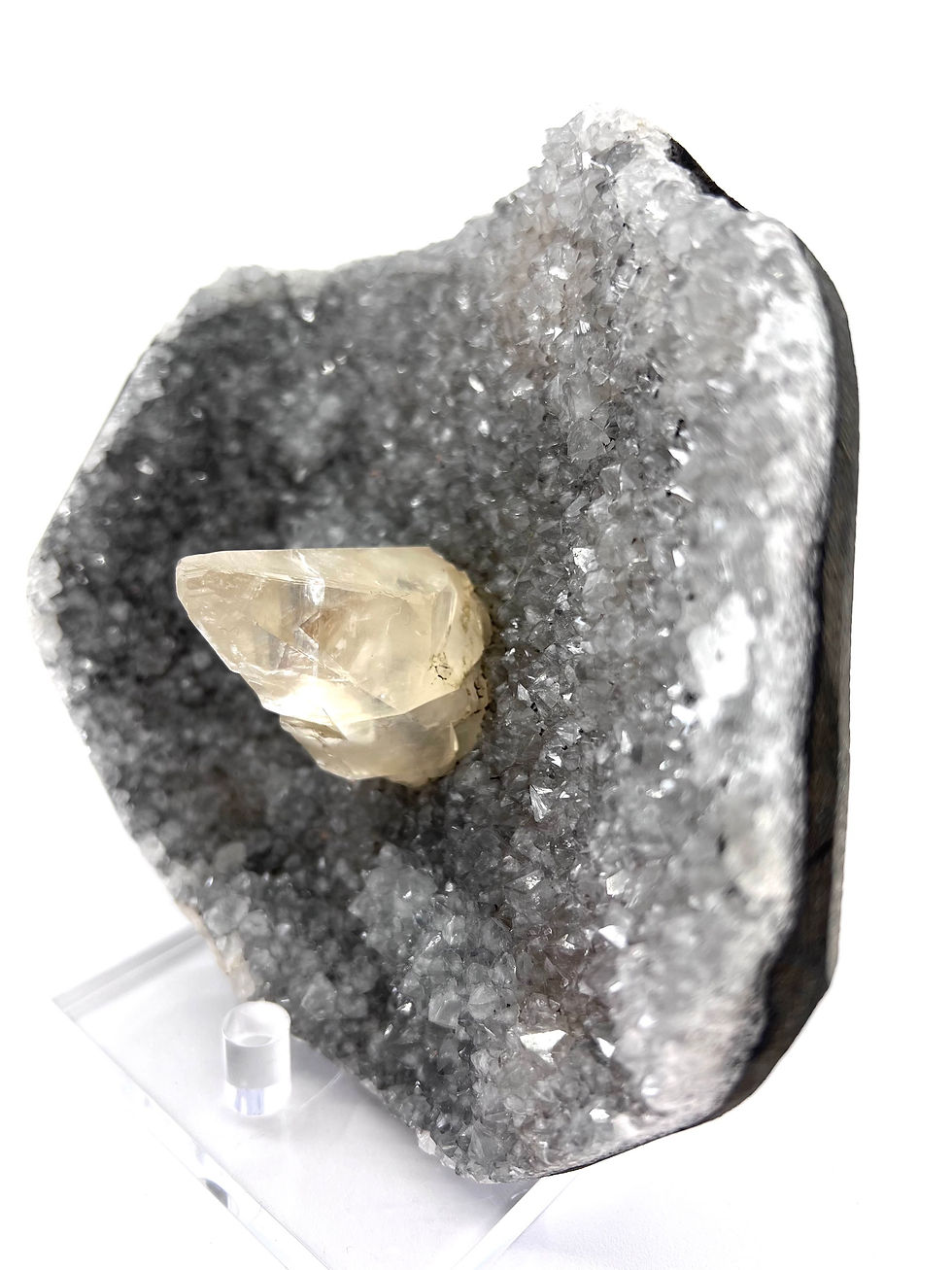 Calcite Crystal On Chalcedony Geode