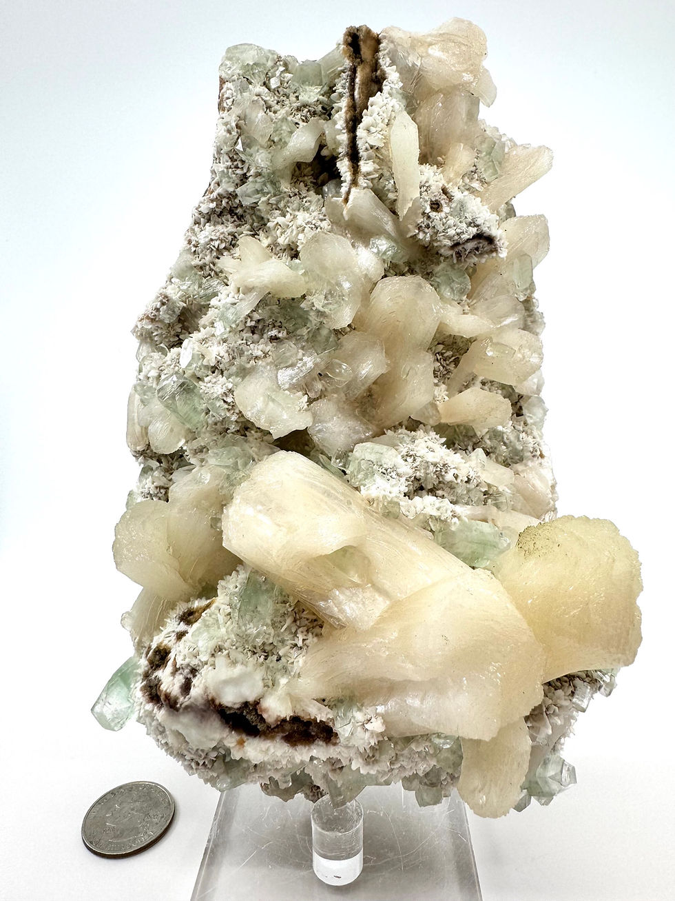 Thumbnail: Green Apophyllite Stilbite on White Chalcedony