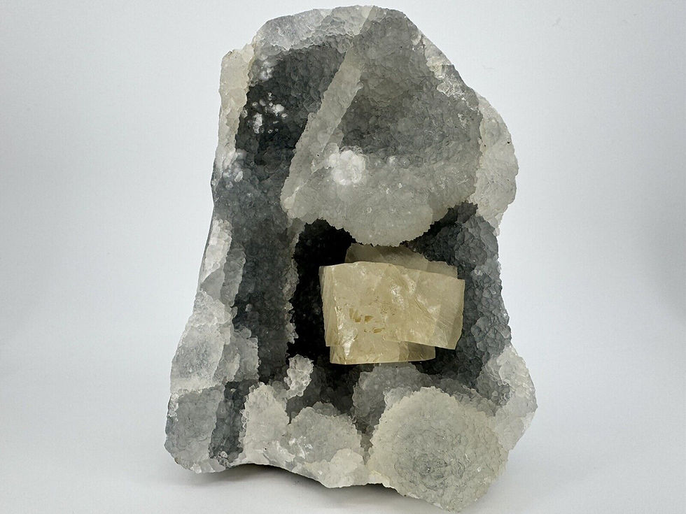Thumbnail: Calcite On White & Ocean Blue Chalcedony Geode