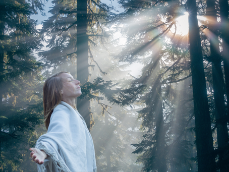 a women with out stretched arms embracing Soft  light filtering through trees, creating a peaceful, dreamy atmosphere.png