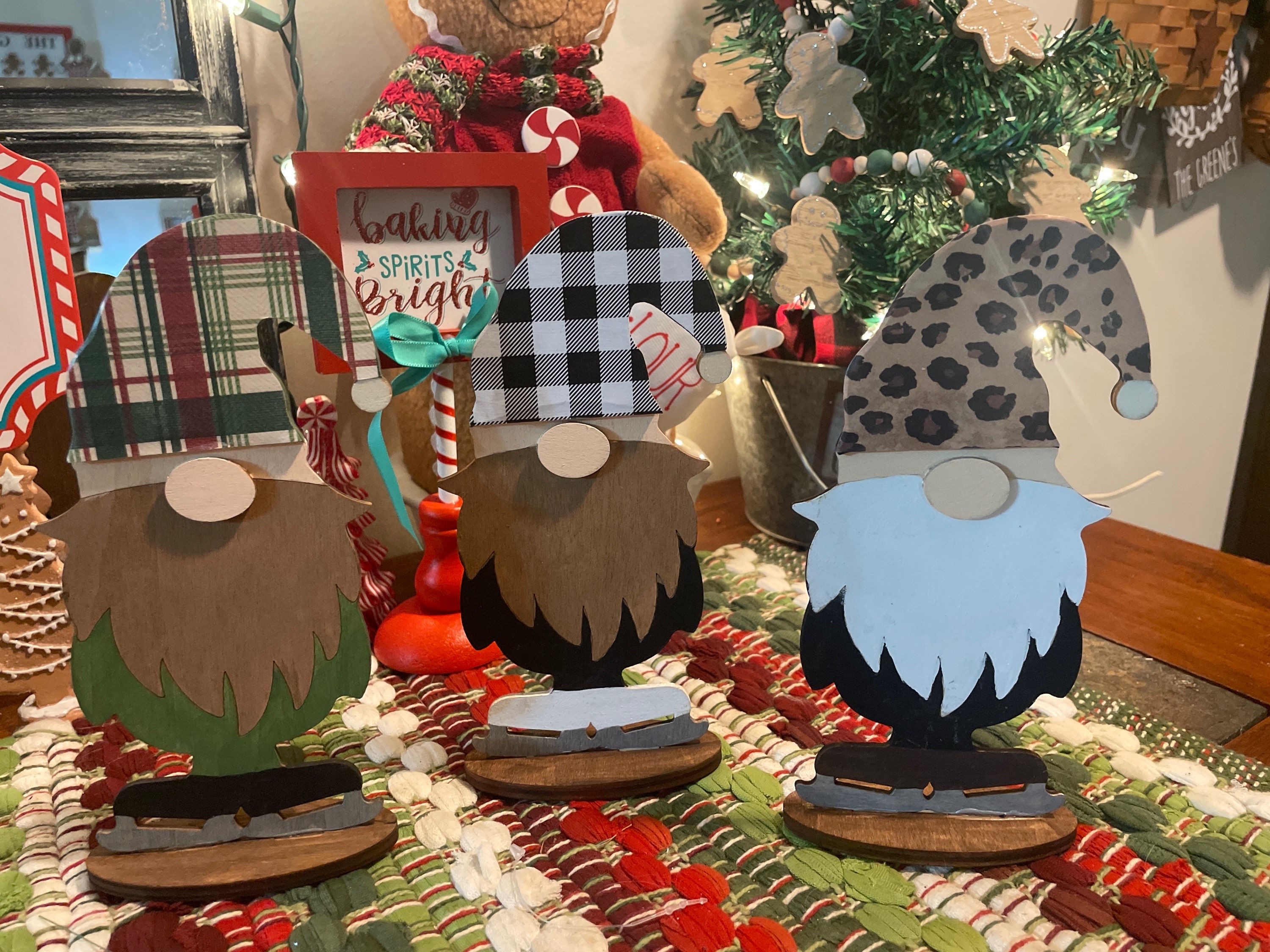 Hand painted wooden gnome decor 