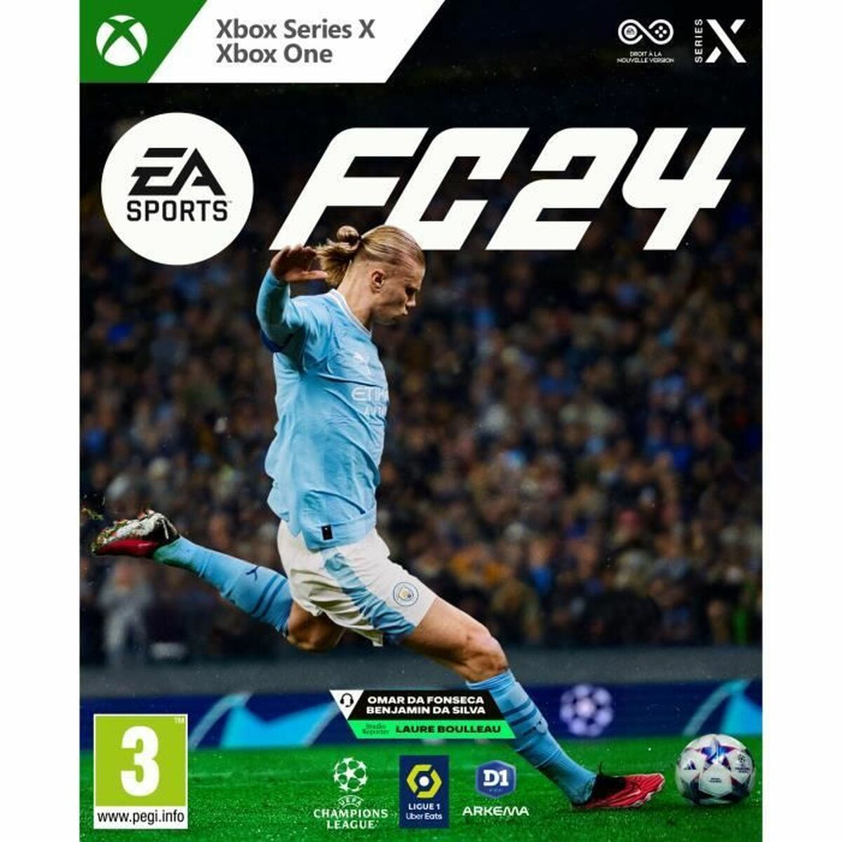 FC24 game cover with soccer player, Xbox Series X