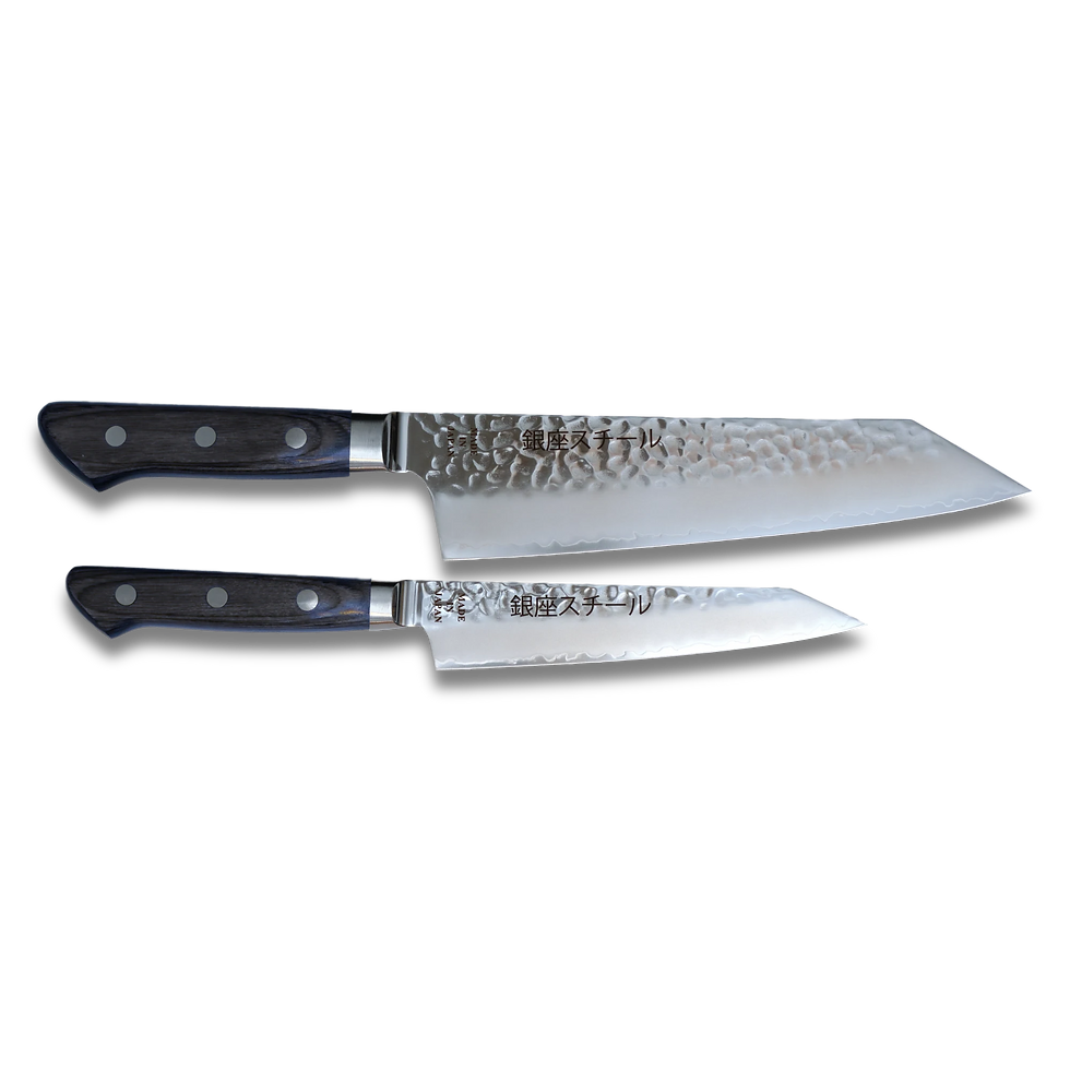 Two hammered blade kitchen knives