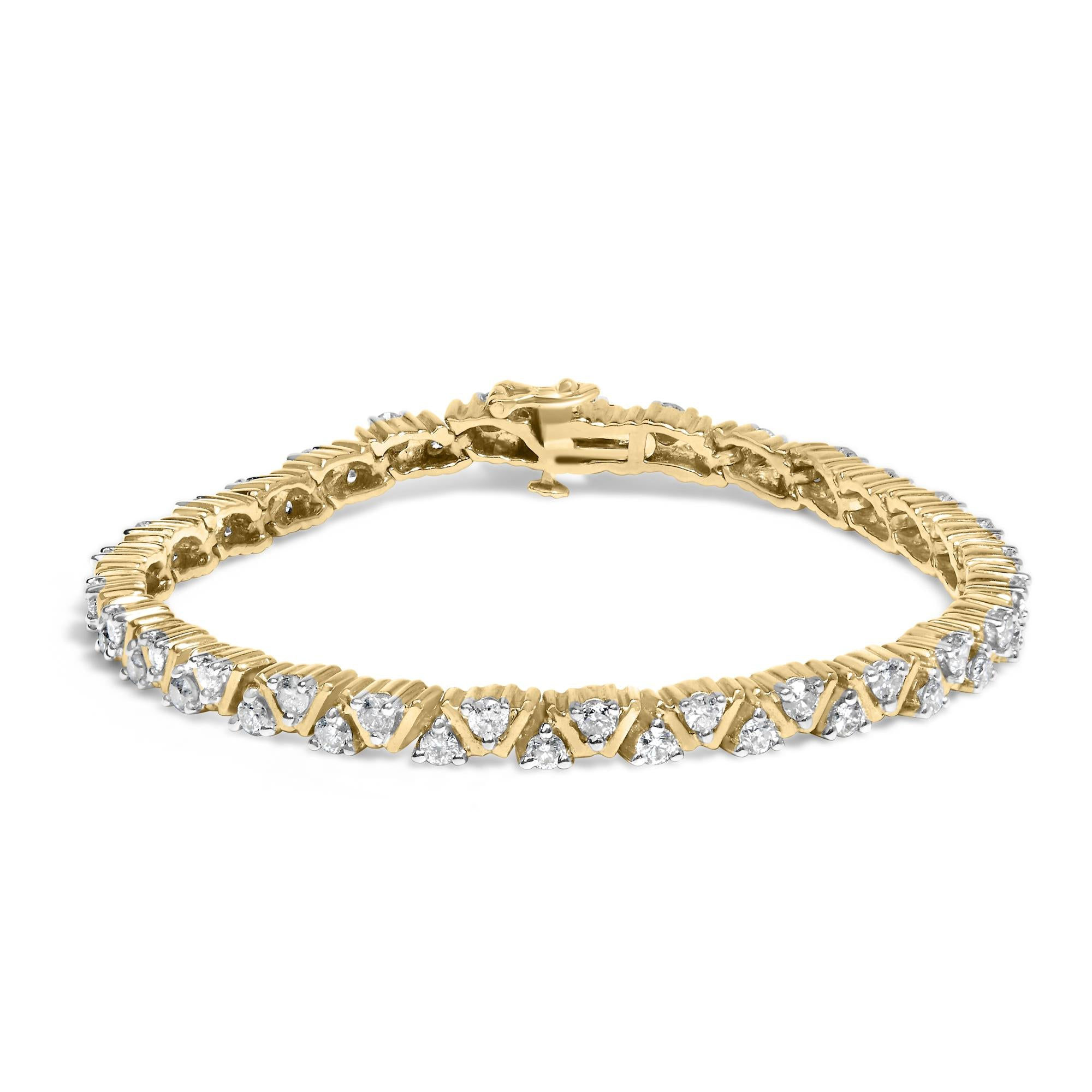 14K Yellow Gold 4.00 Cttw Diamond Triangle Link Tennis Bracelet (H-I Color, I1-I