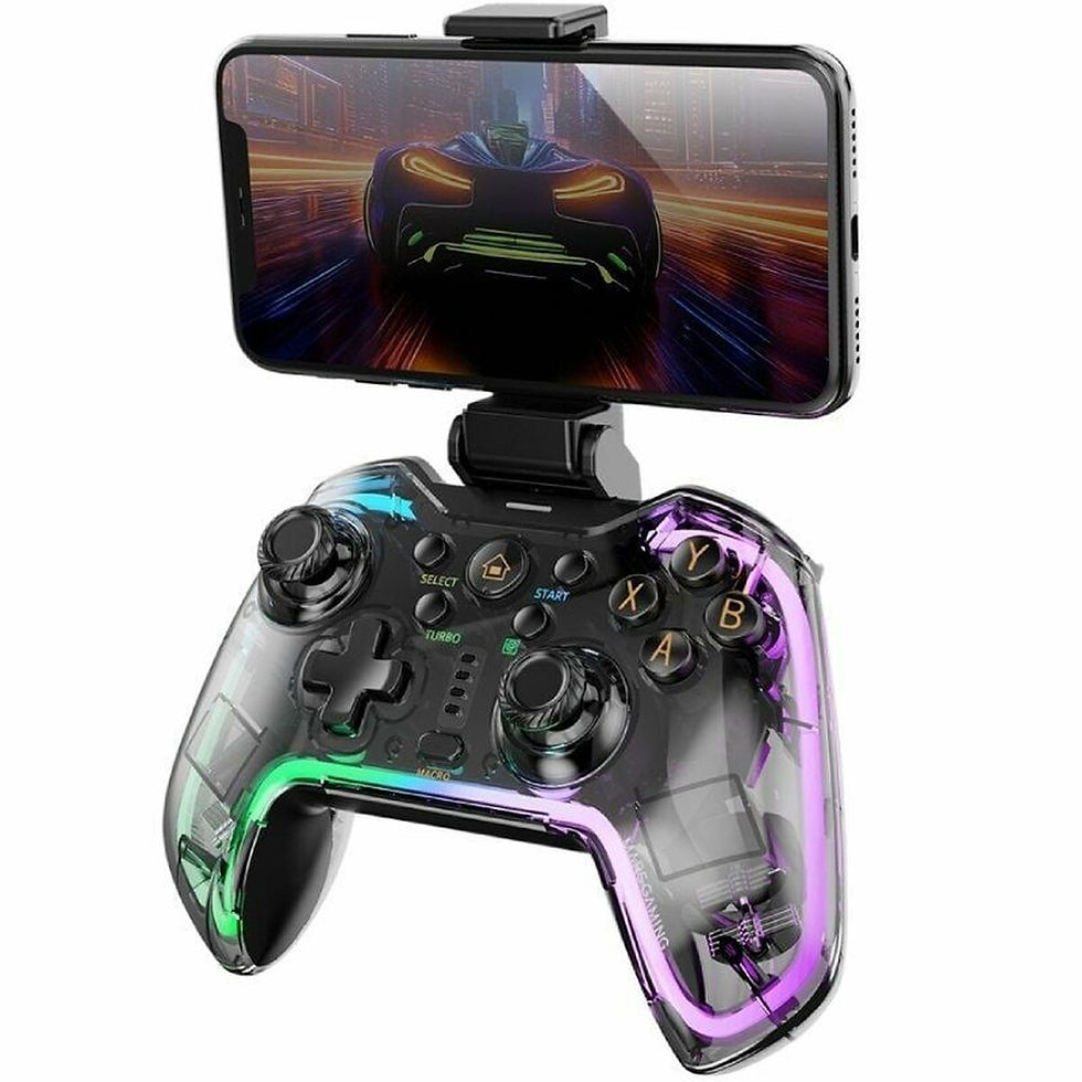 RGB gaming controller with phone playing racing game
