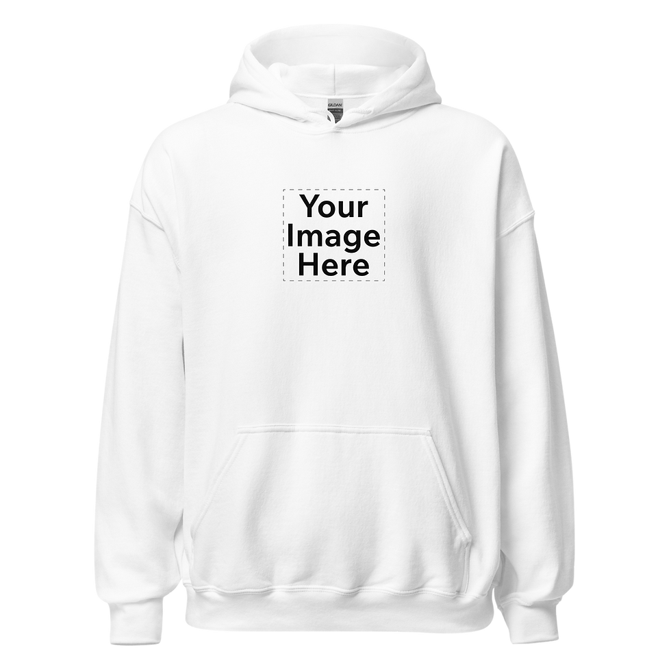 White hoodie with 'Your Image Here' placeholder