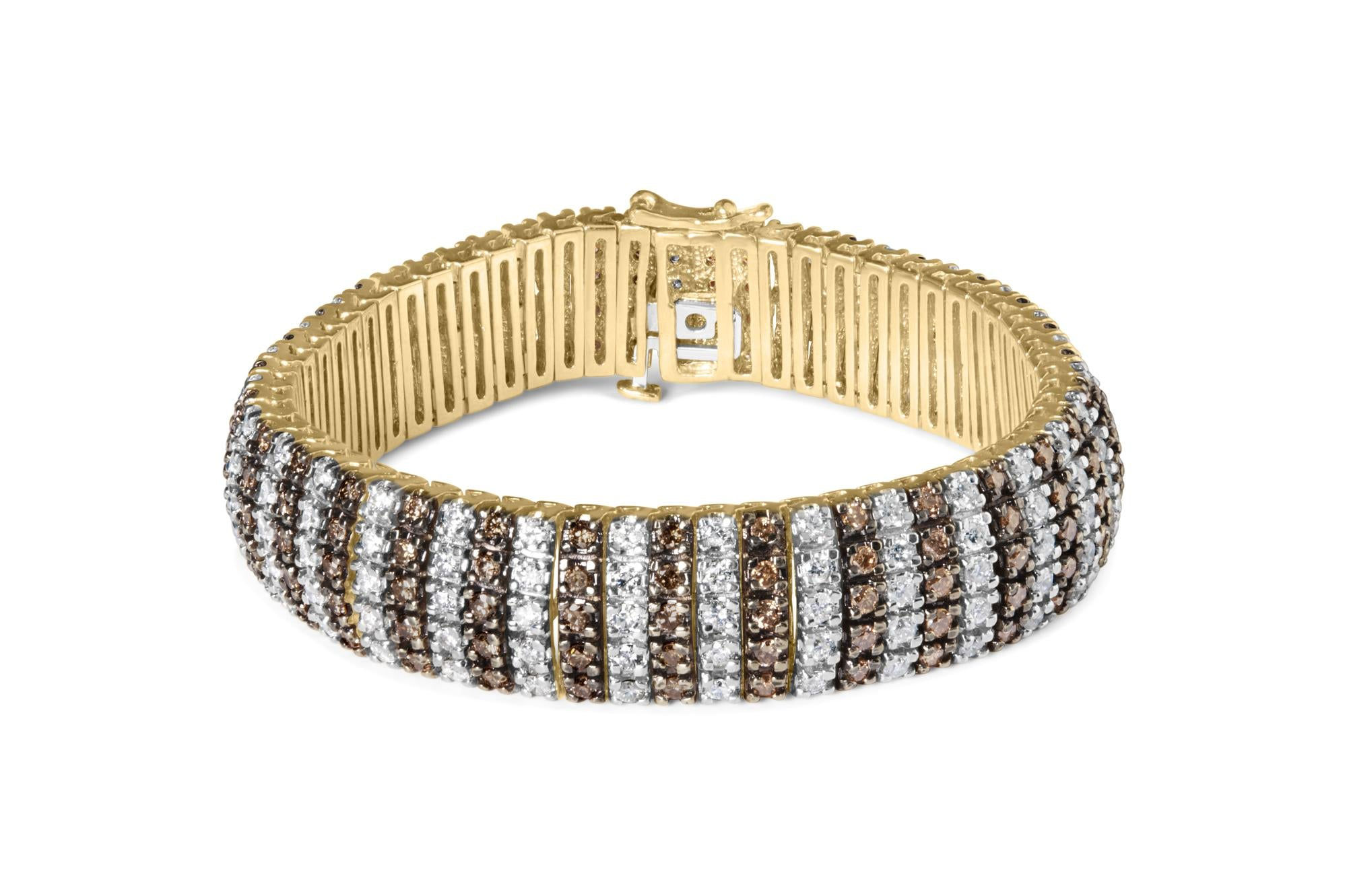 10K Yellow Gold 10 CTW 1/3 Cttw Alternating Coco Color and White Diamond 5 Row T