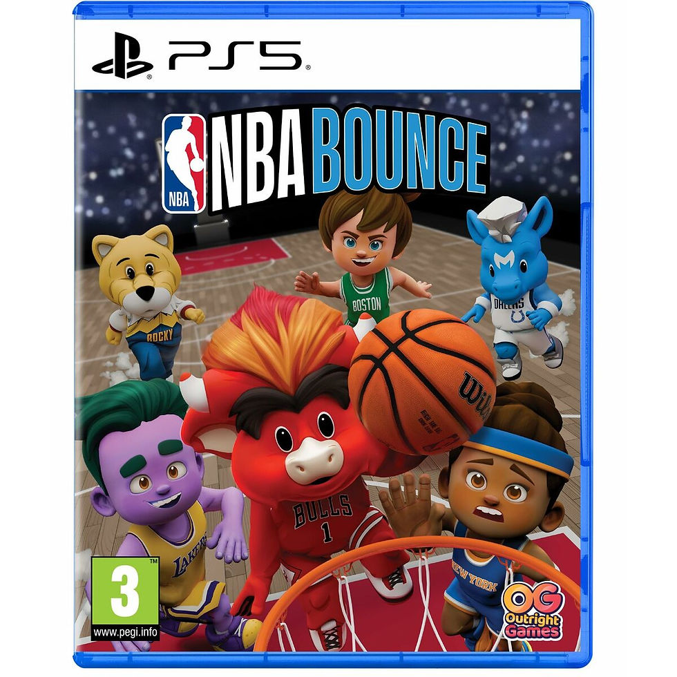 NBA BOUNCE PS5 game cover with cartoon basketball players, 3+ rating