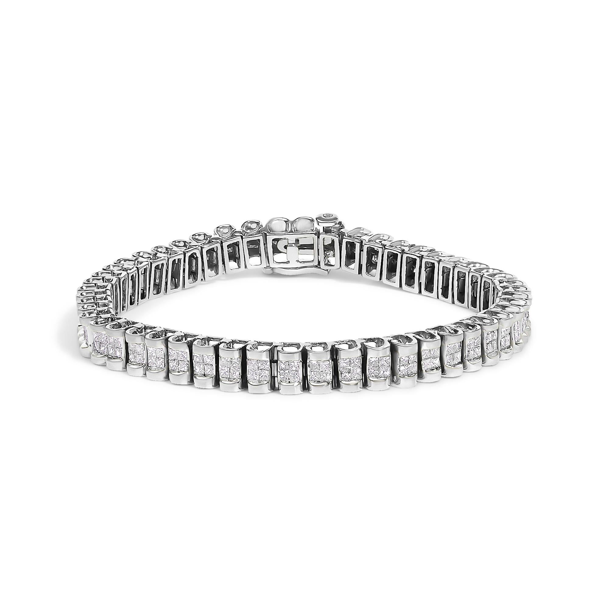 14K Gold 3.0 Cttw Princess Cut Quad Invisible Set Tennis Bracelet (H-I Color, SI