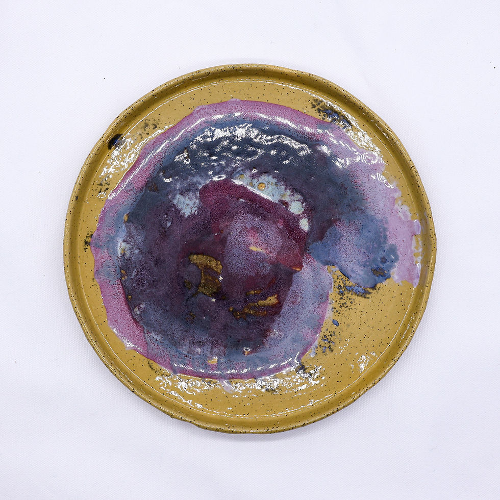 Round textured plate, abstract purple and blue design