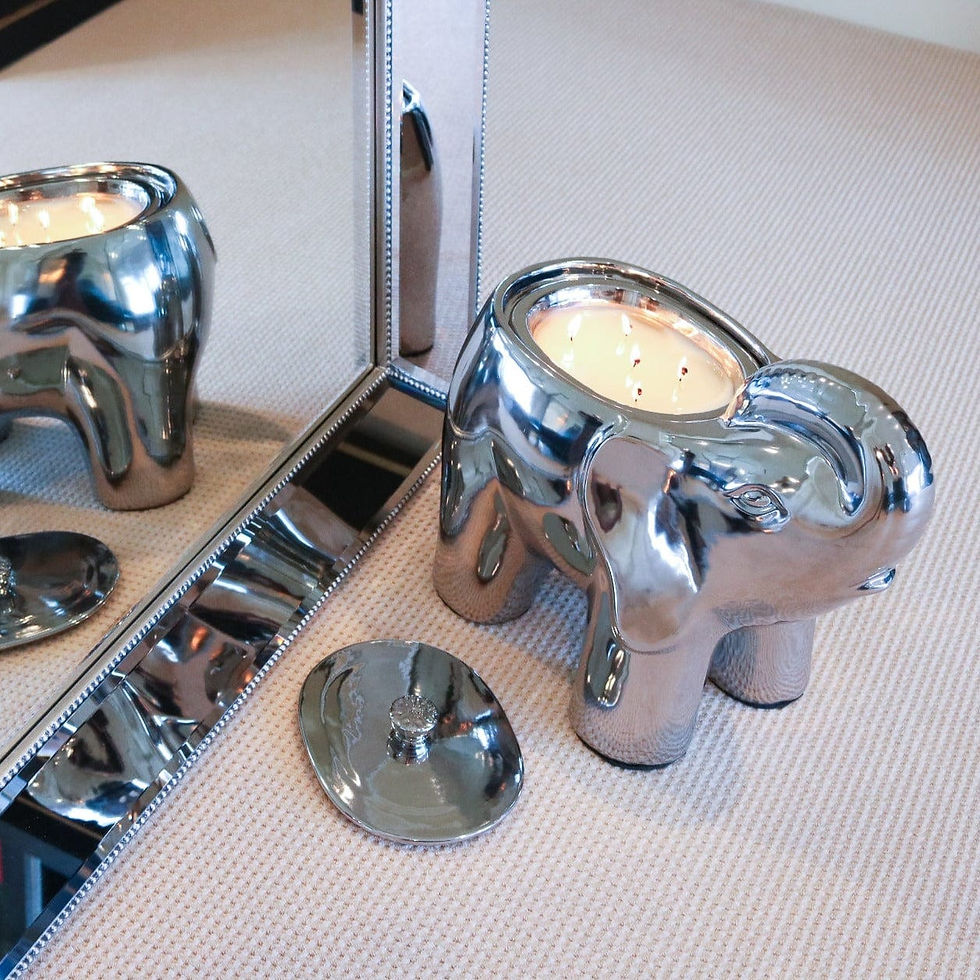 Thumbnail: Shiny silver elephant candle holder with a lit candle