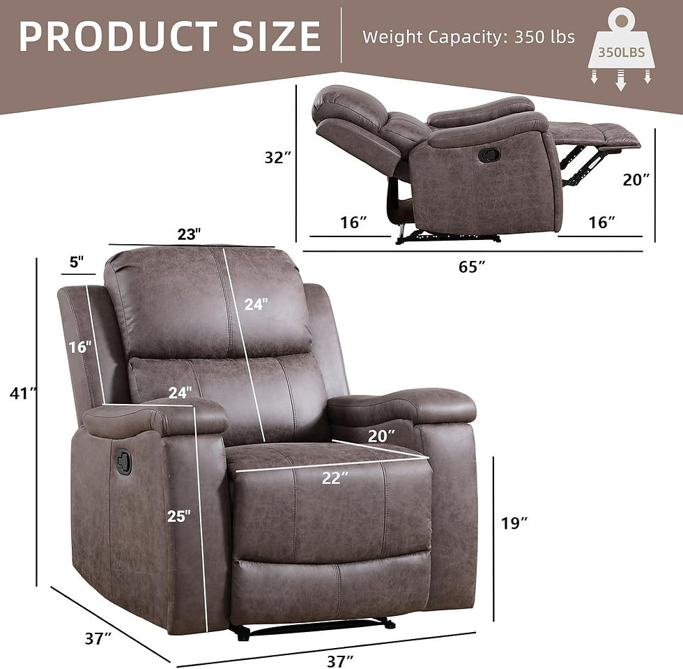 Recliner product size diagram with dimensions and 350 lbs weight capacity.