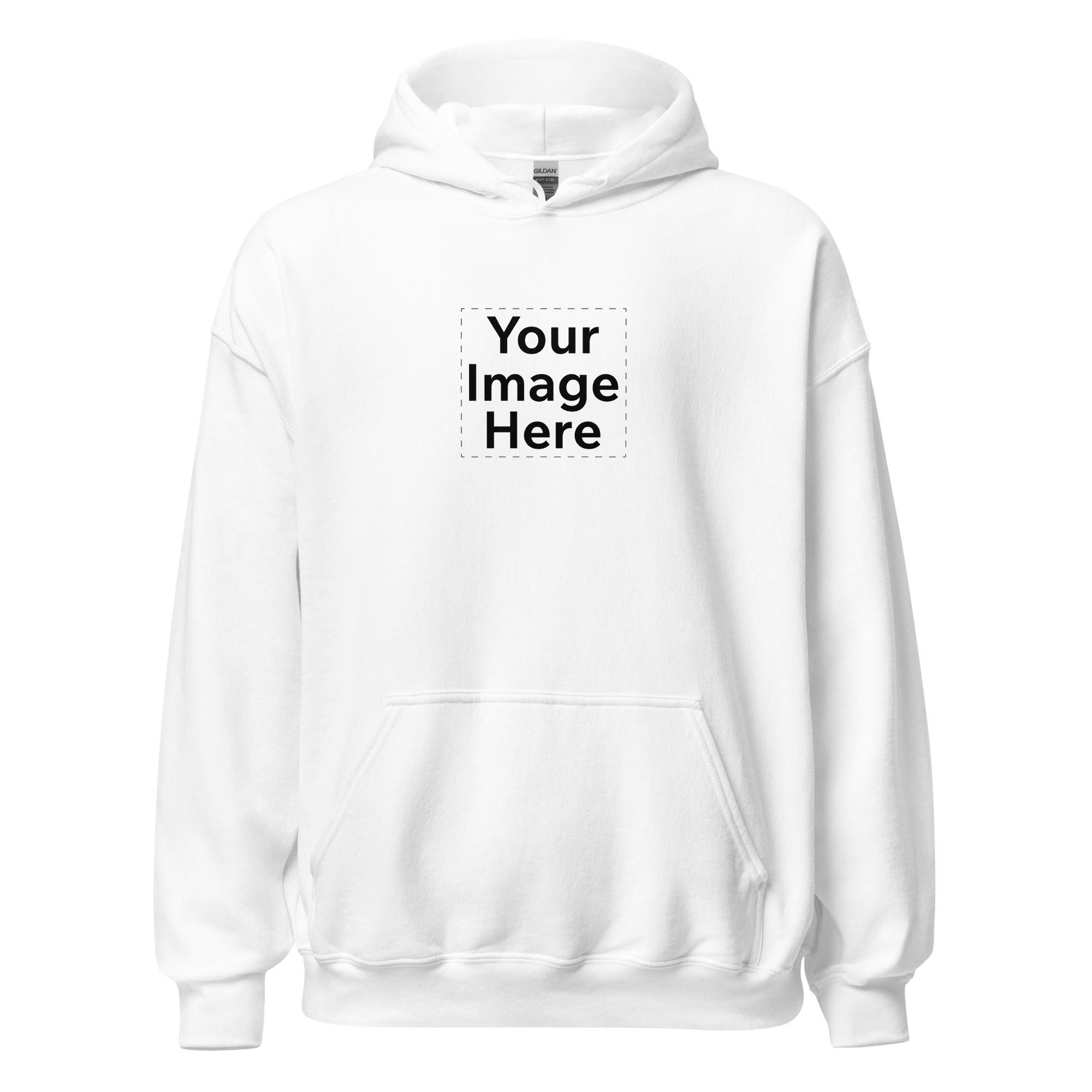 White hoodie with "Your Image Here" placeholder