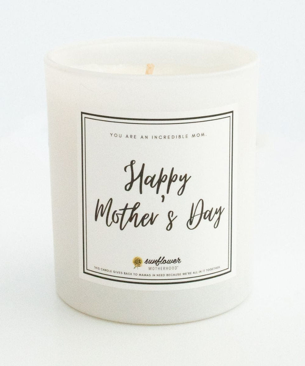 White candle with Happy Mother's Day label