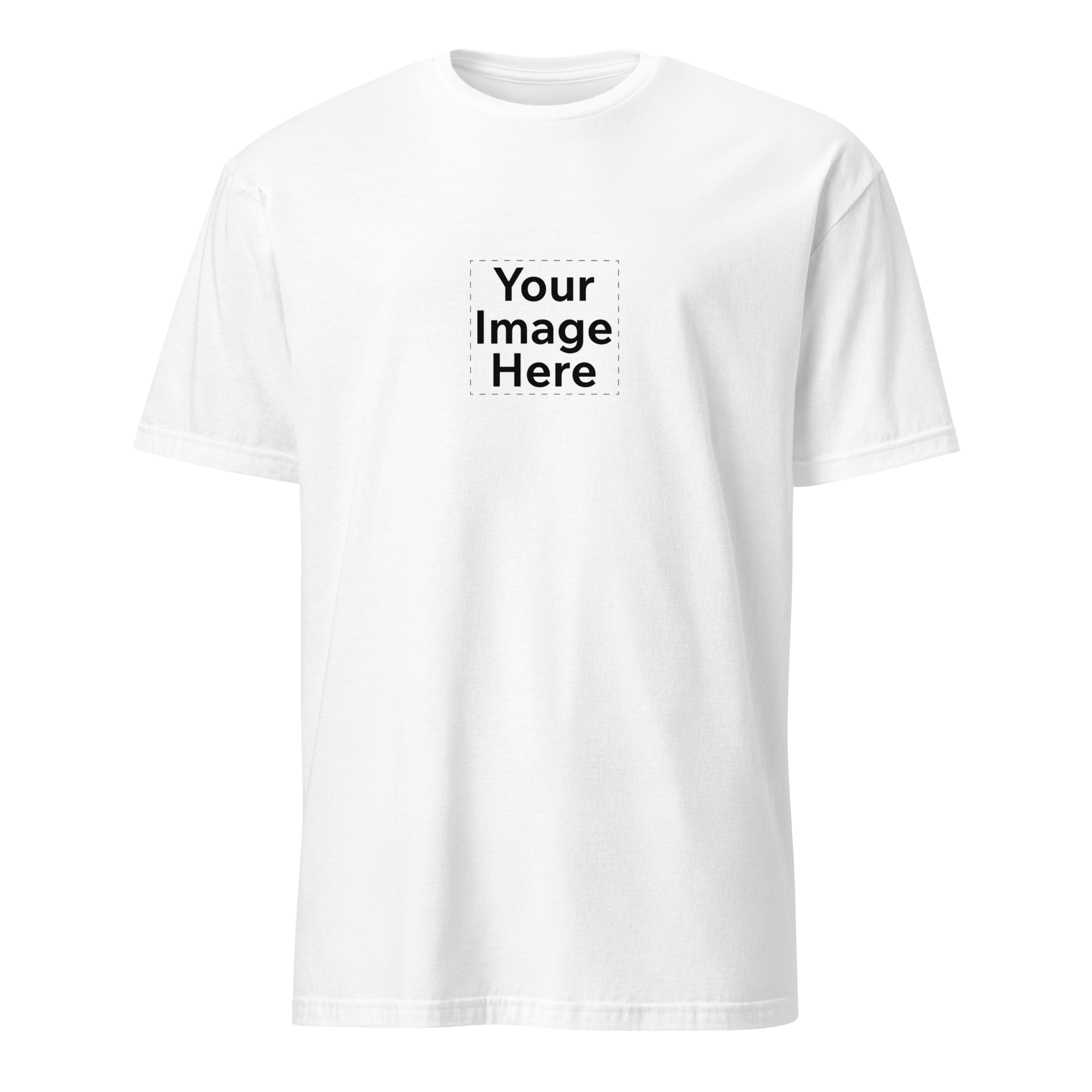 White t-shirt with text 'Your Image Here'