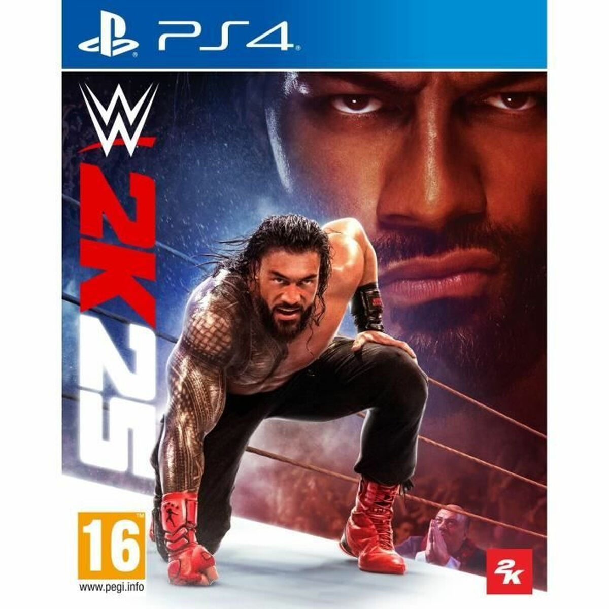WWE 2K23 PS4 game cover featuring Roman Reigns, age 16
