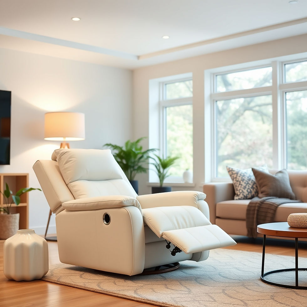 Partially reclined cream recliner in a modern living room
