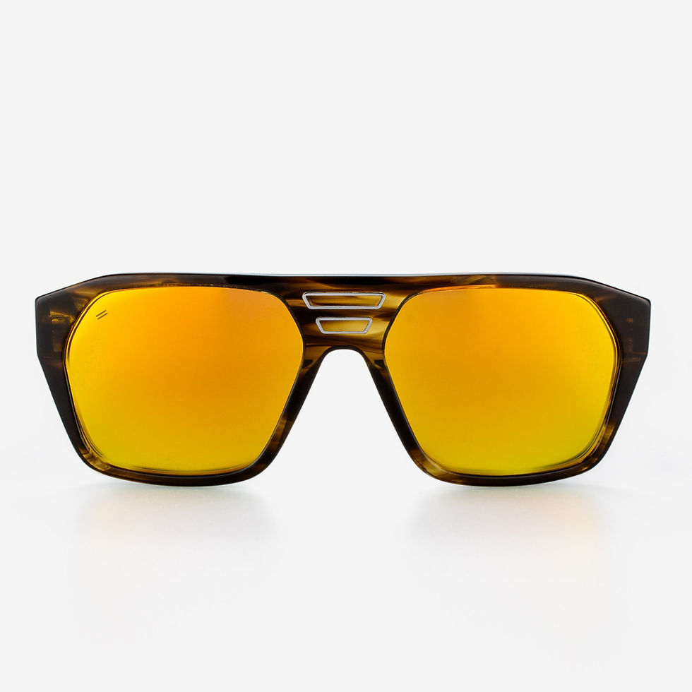 Rectangular tortoiseshell sunglasses with mirrored orange lenses