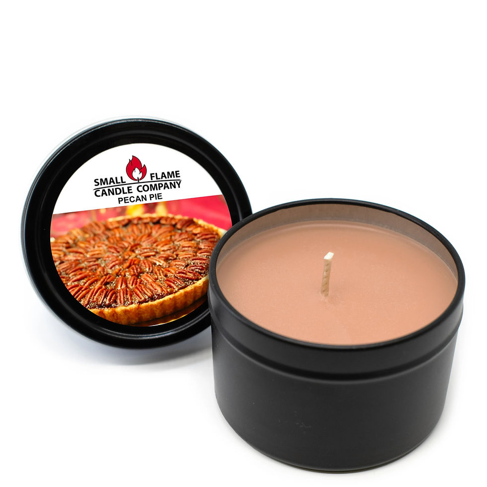 Black tin candle, Pecan Pie scent, Small Flame Candle Company