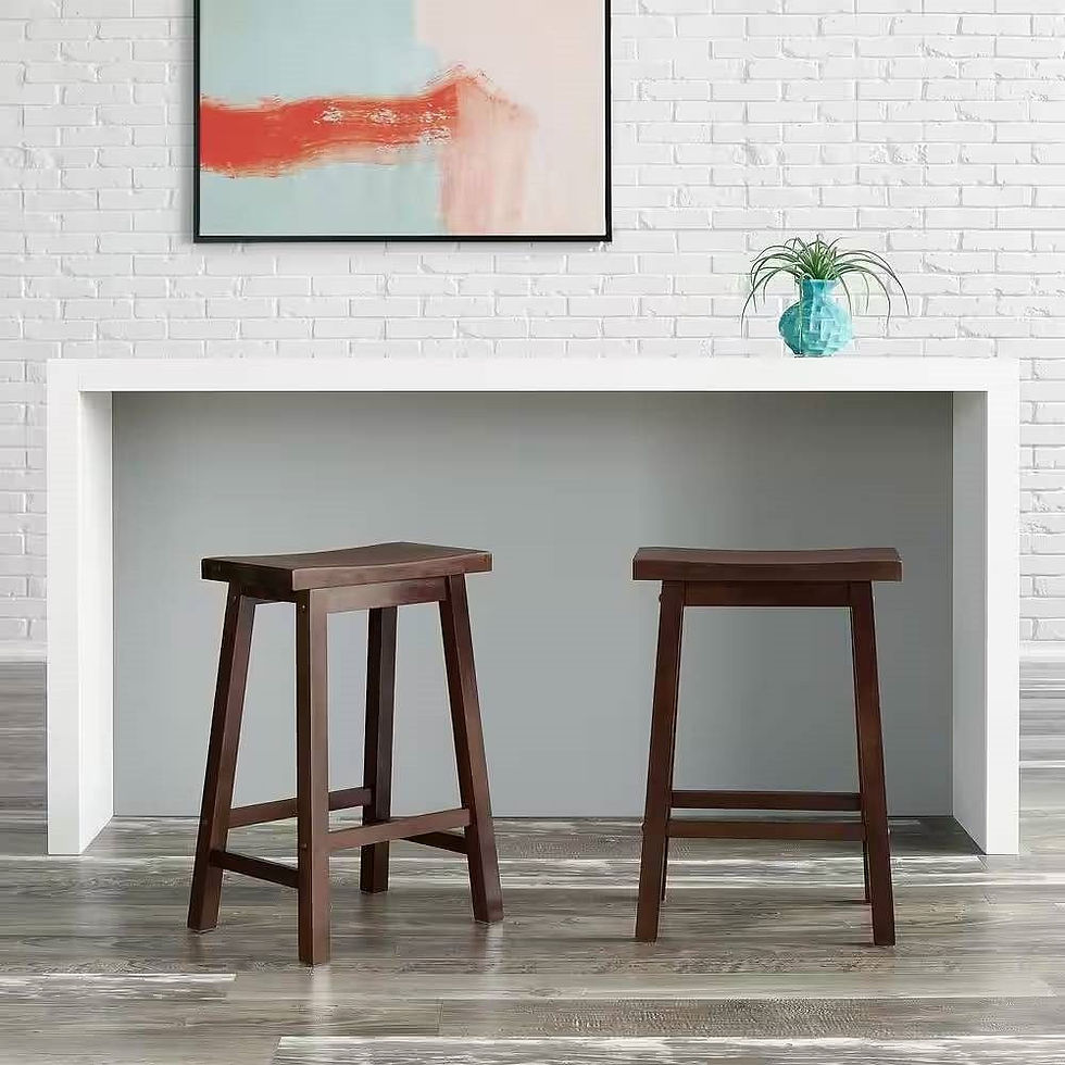 Two farmhouse counter height saddle stools
