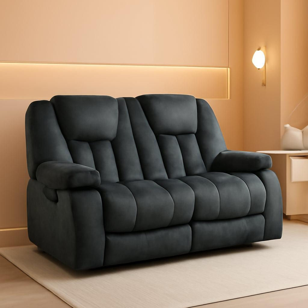 Dark gray two-seater recliner sofa