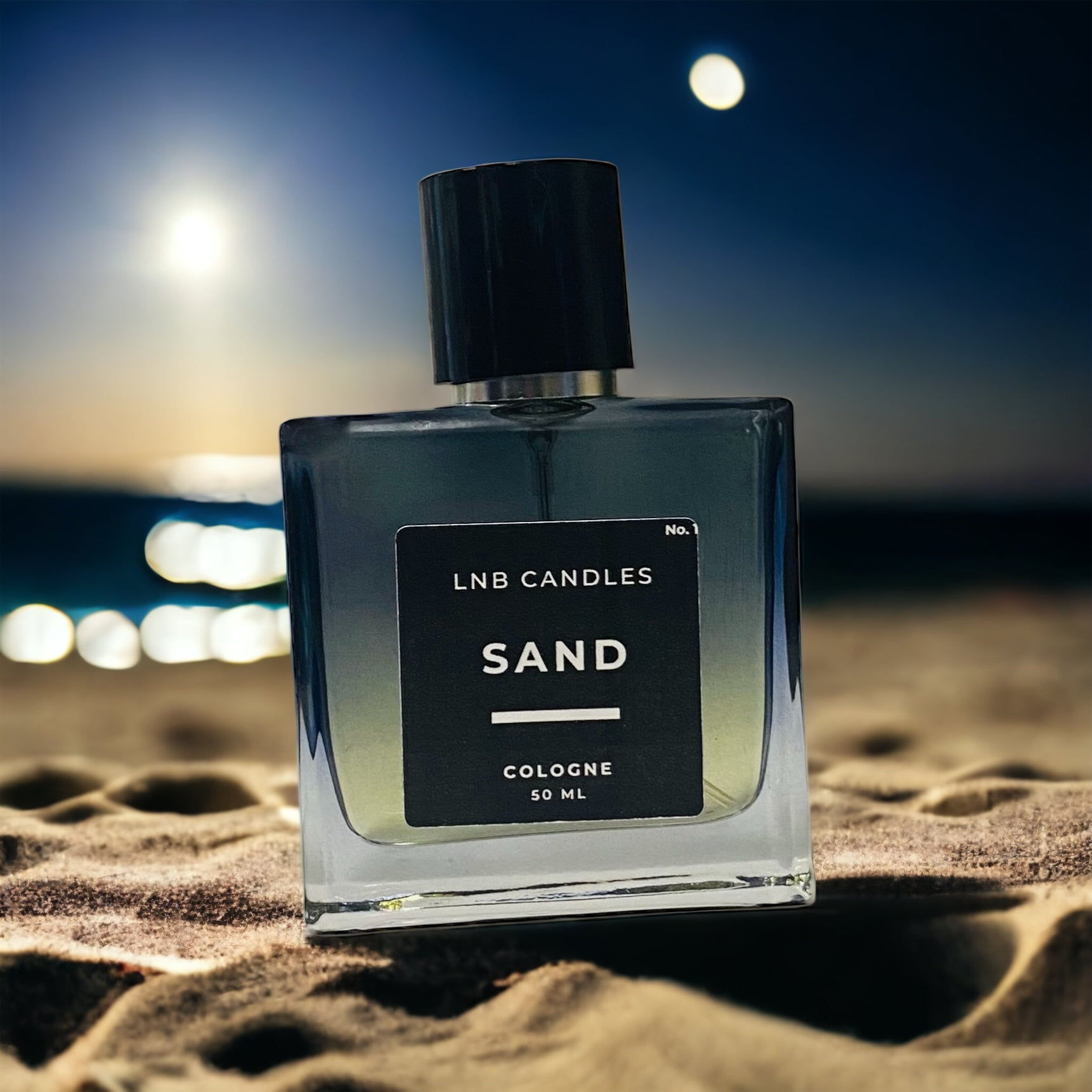 LNB Candles Sand Cologne 50 ML on sand with ocean