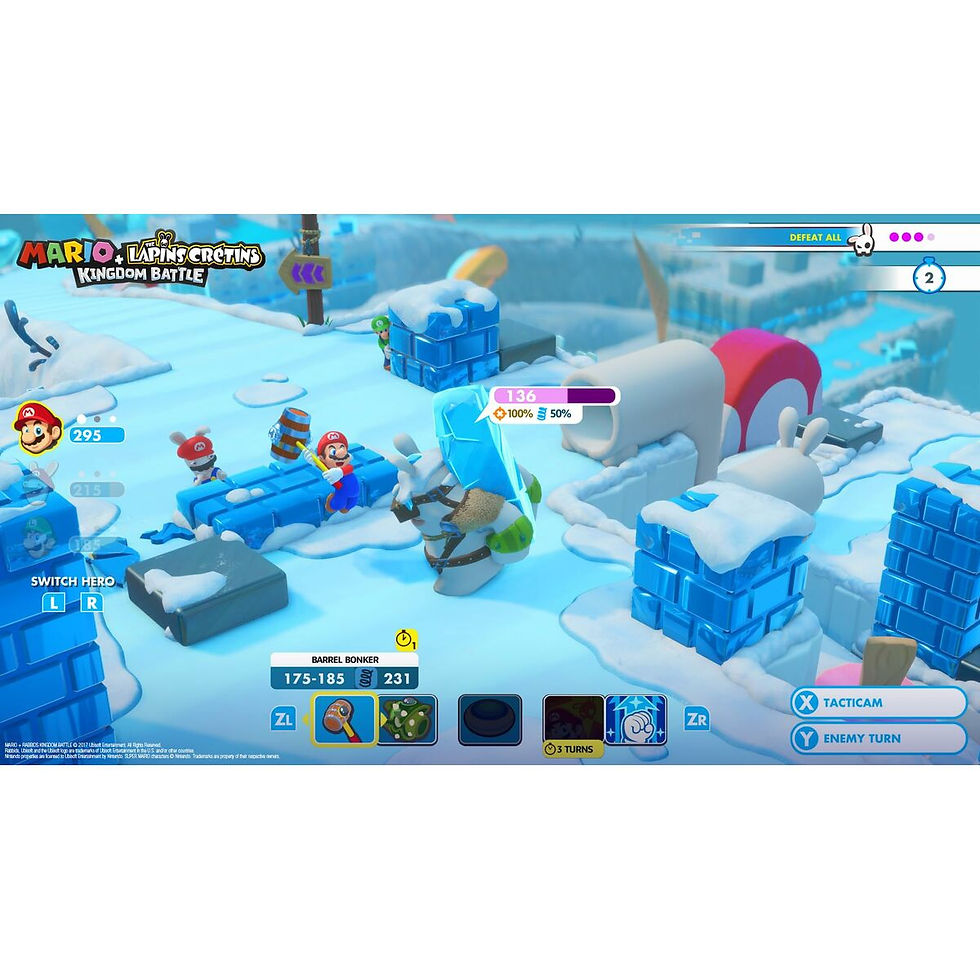 Mario and Rabbids characters in a snowy game battle