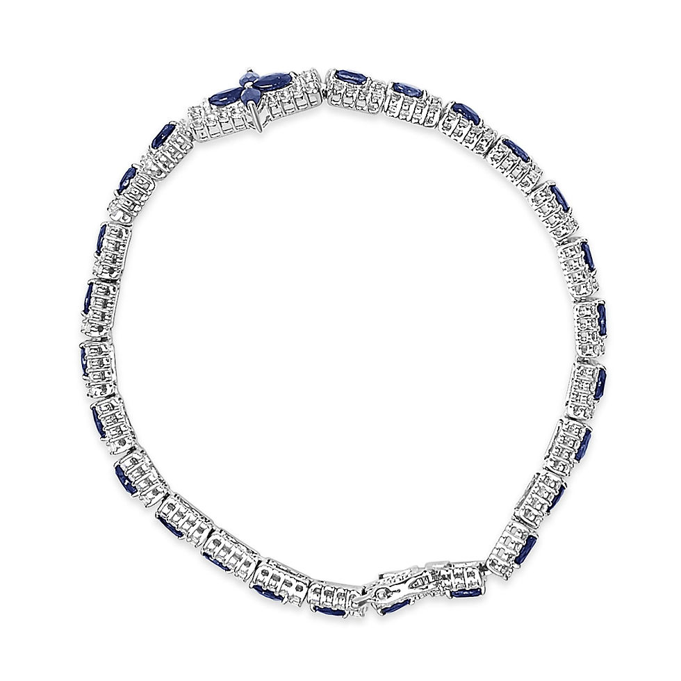 Thumbnail: Sterling Silver Dark Blue Sapphire and Topaz Marquise Floral Art Deco Link Brace