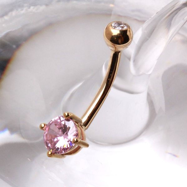 Thumbnail: 14Kt Gold Navel Ring With Prong Set Round CZ