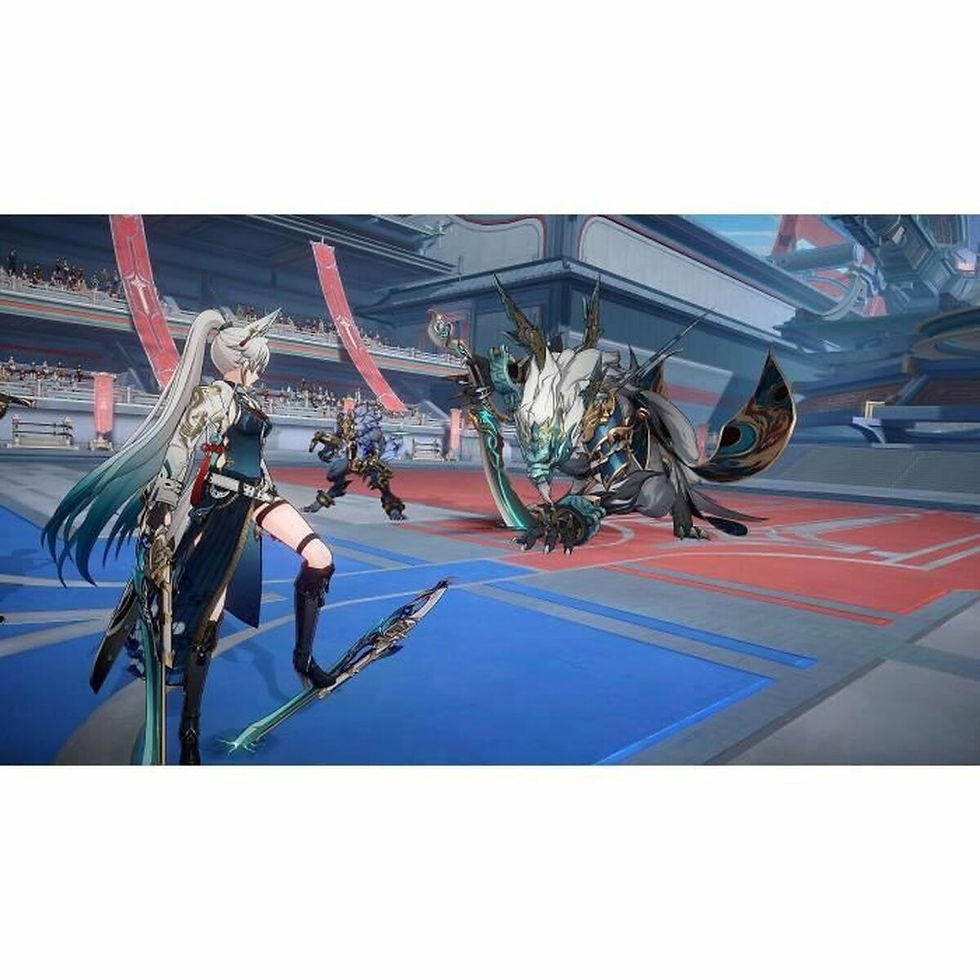 Thumbnail: Anime warrior facing a large monster in a futuristic arena