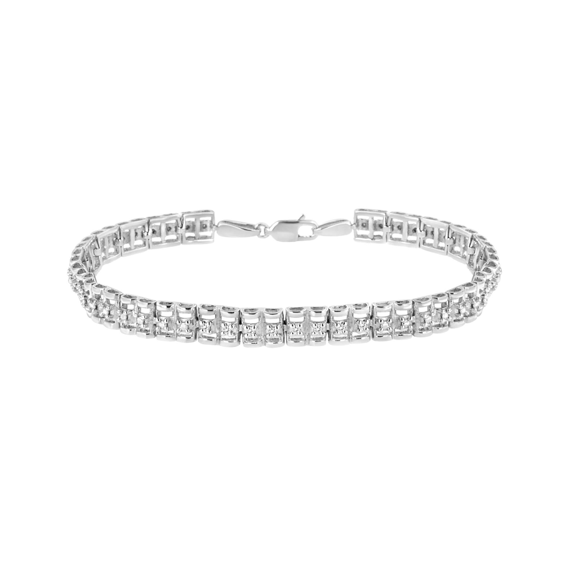 .925 Sterling Silver 1/10 Cttw Diamond Double-Link 7" Rolex Tennis Bracelet (I-J