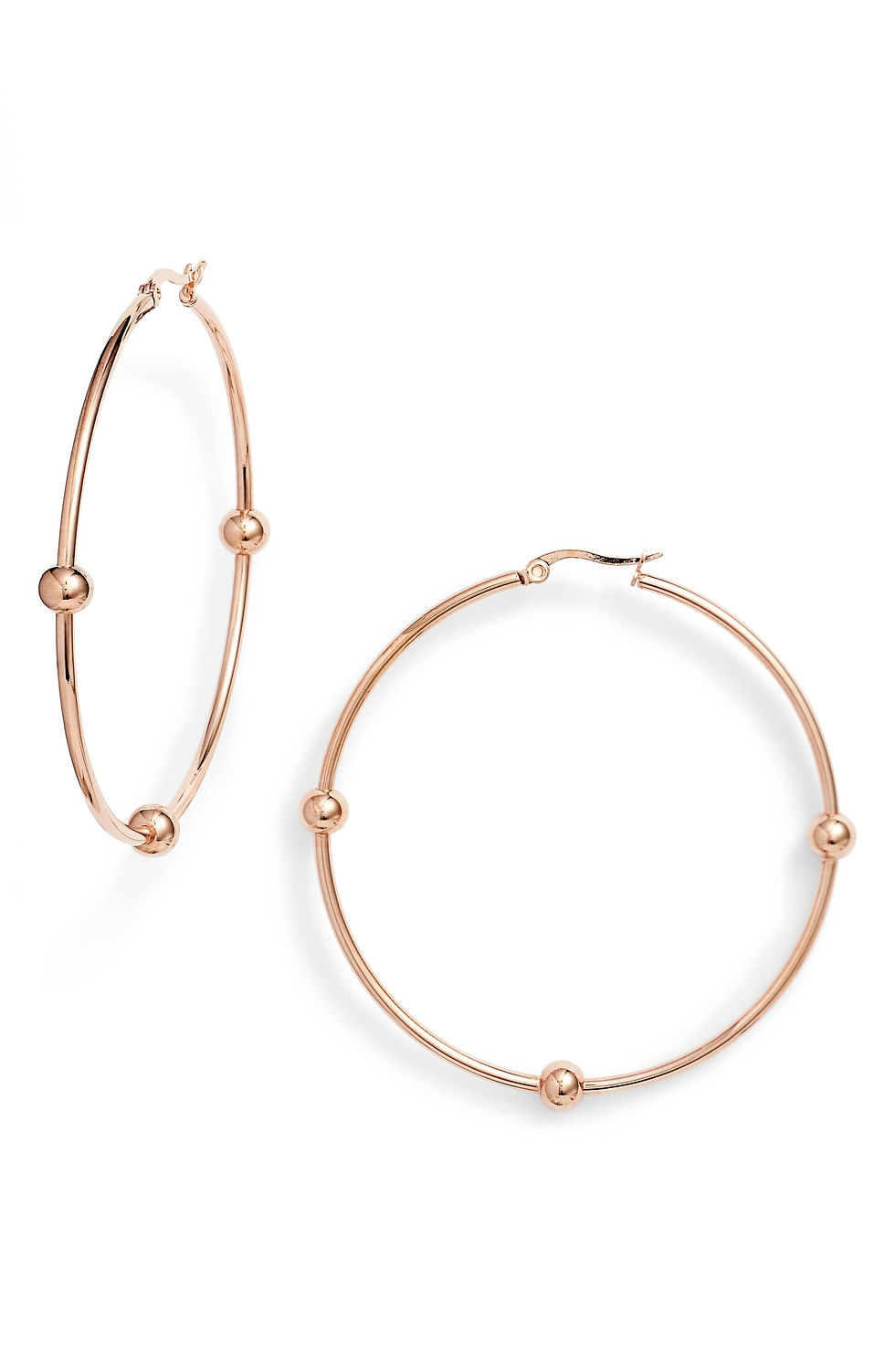 Rose gold hoop earrings with small beads