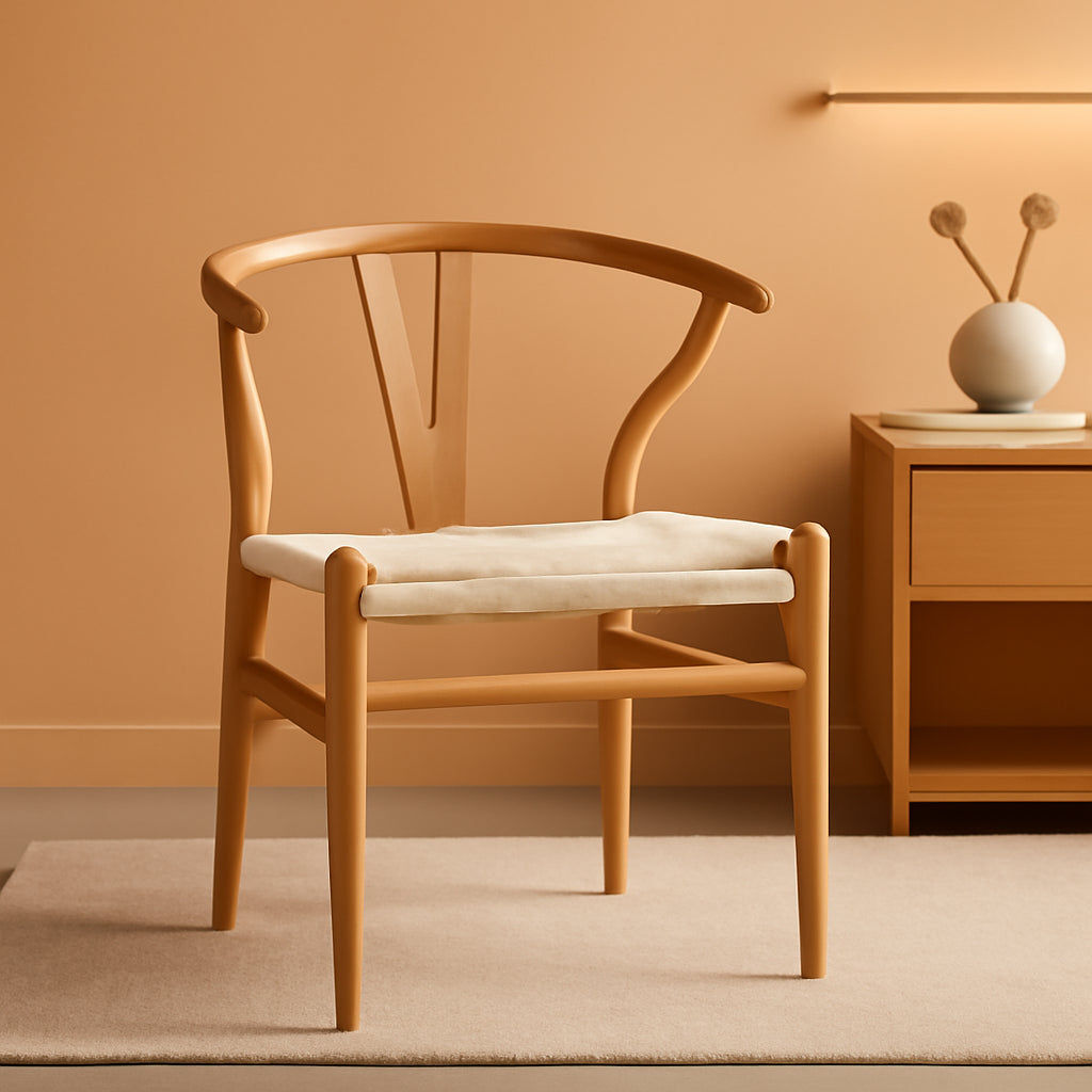 Light wood Wishbone chair with woven seat