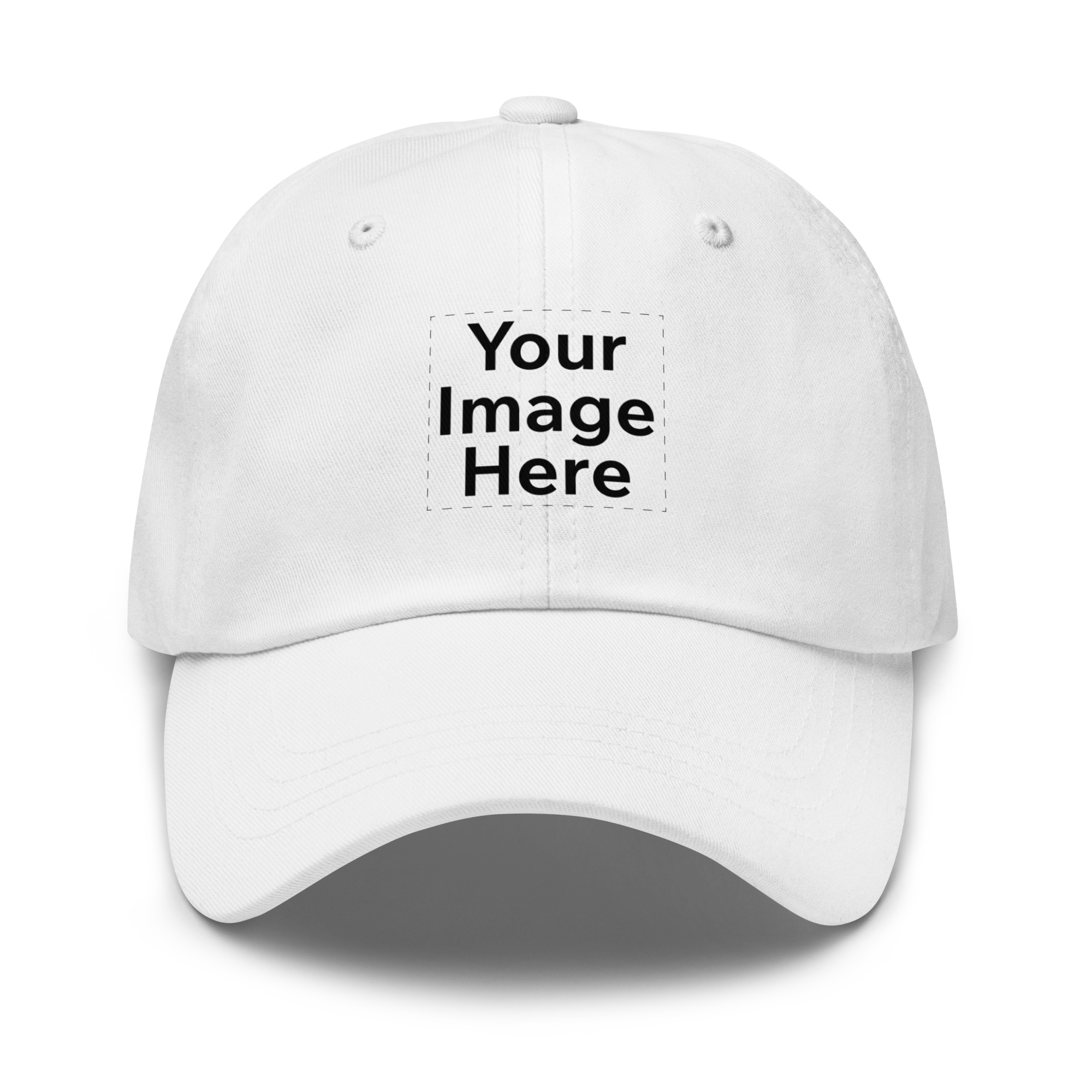 White baseball cap with 'Your Image Here' text