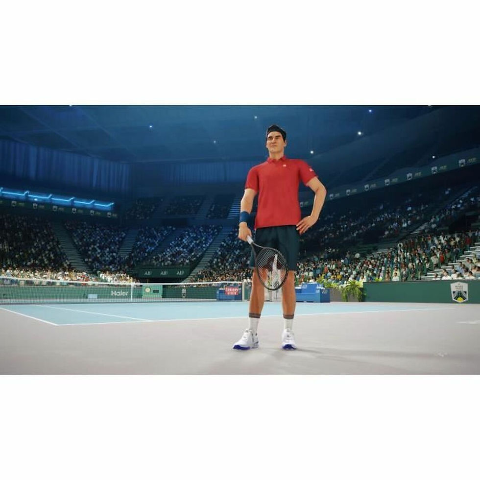 Tennis player with racket on court in stadium