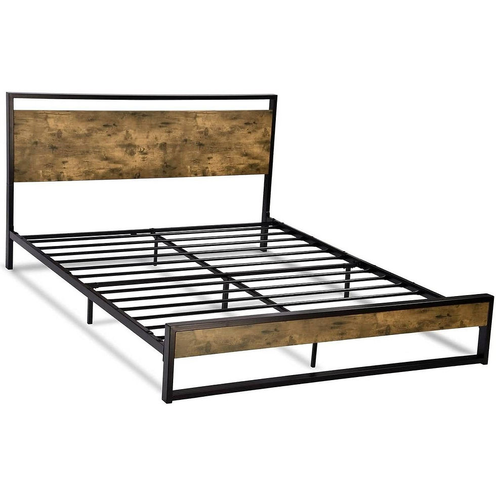 Modern farmhouse bed frame with wood panel headboard and footboard