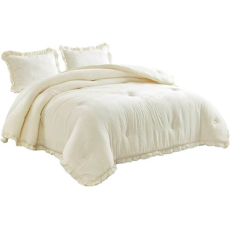 Cream comforter set with ruffled trim