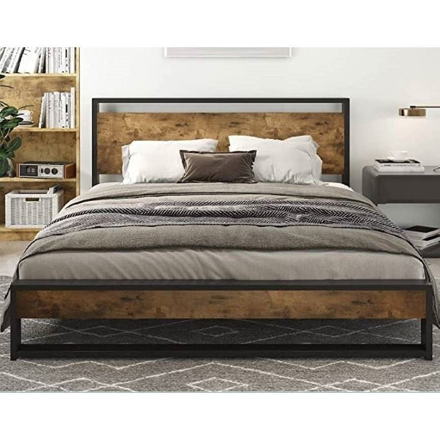 Modern Farmhouse Bed Frame with Wood Panel Headboard