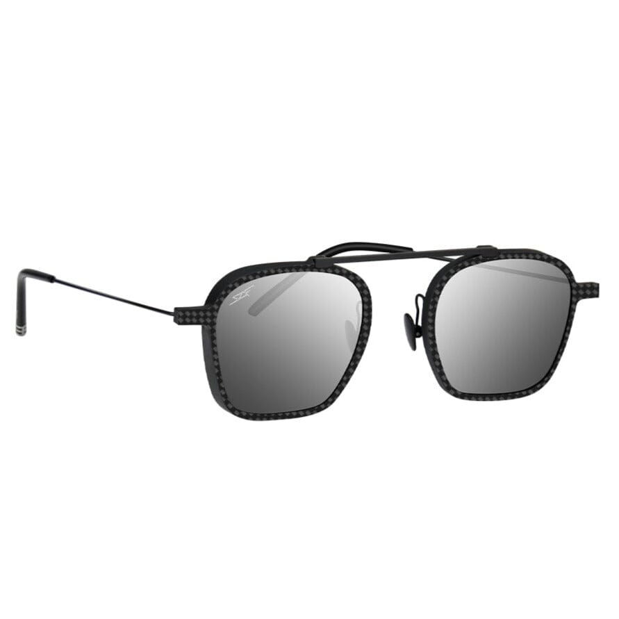 Black square sunglasses with mirrored lenses
