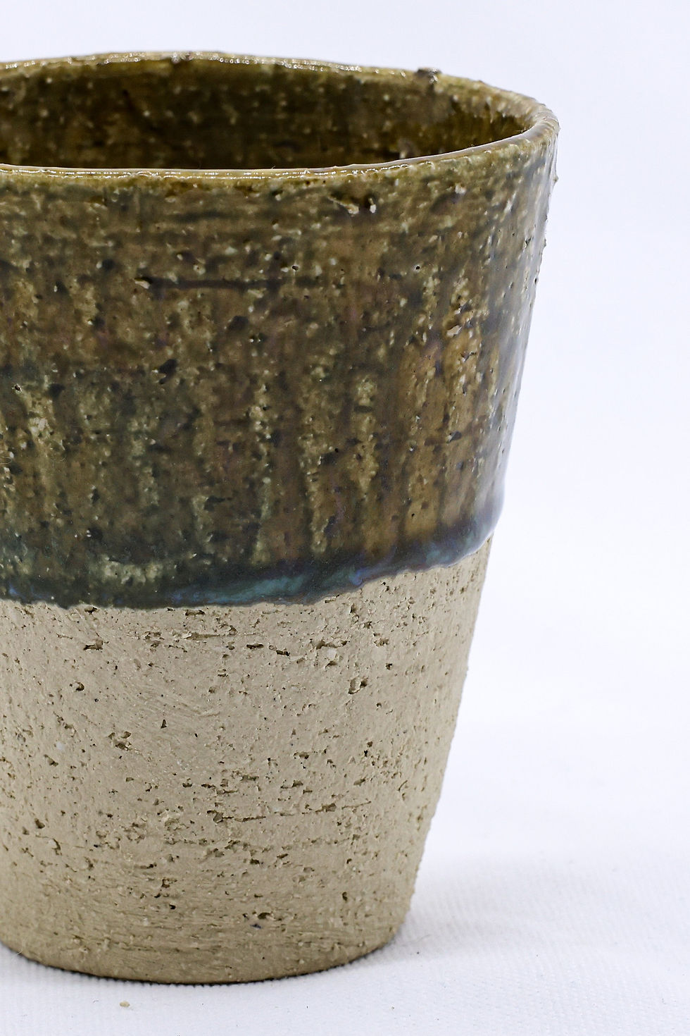 Textured beige terra stoneware mug detail
