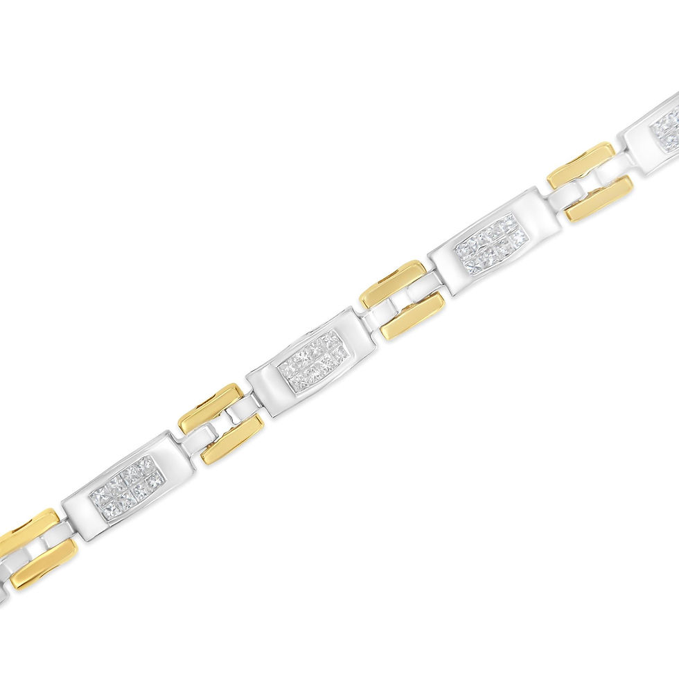 Thumbnail: 10K Two-Tone Gold Princess Cut Diamond Geo Link Bracelet (1.00 cttw, H-I Color, 